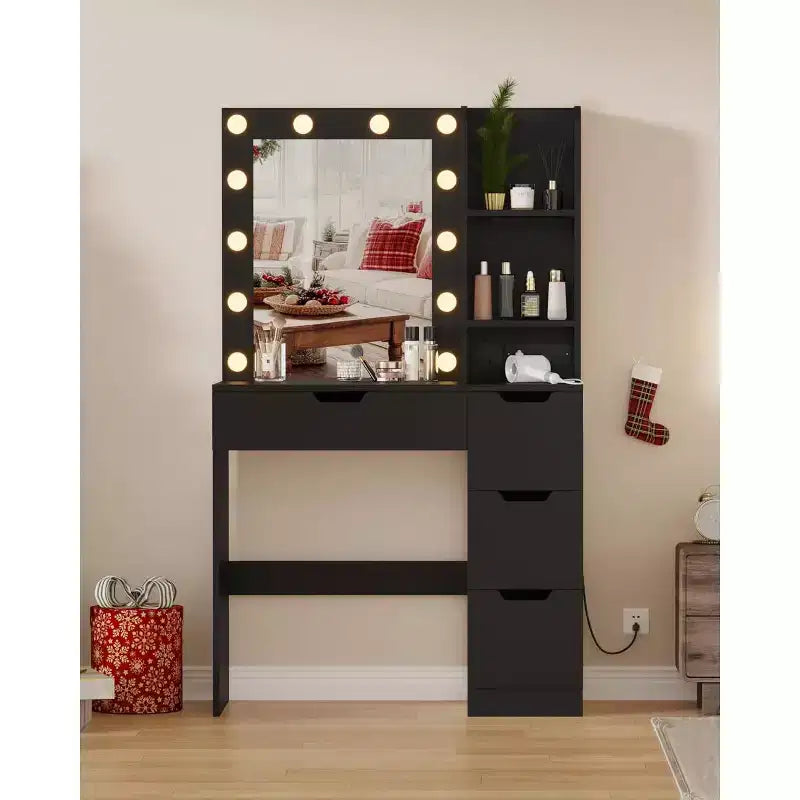 Toeletta alta 140 cm con specchio illuminato — Nero / Grigio / Rosa / Bianco, Posto singolo