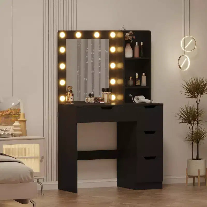 Toeletta alta 140 cm con specchio illuminato — Nero / Grigio / Rosa / Bianco, Posto singolo