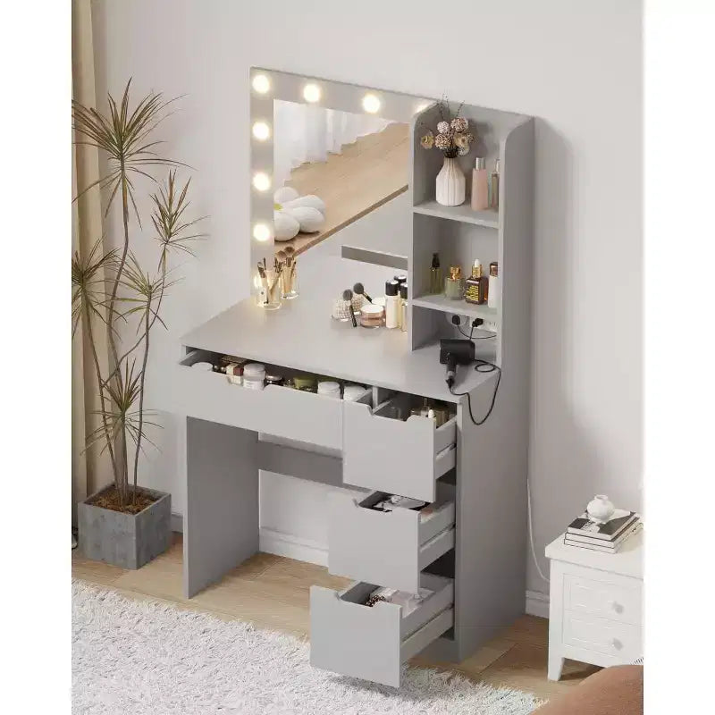 Toeletta alta 140 cm con specchio illuminato — Nero / Grigio / Rosa / Bianco, Posto singolo