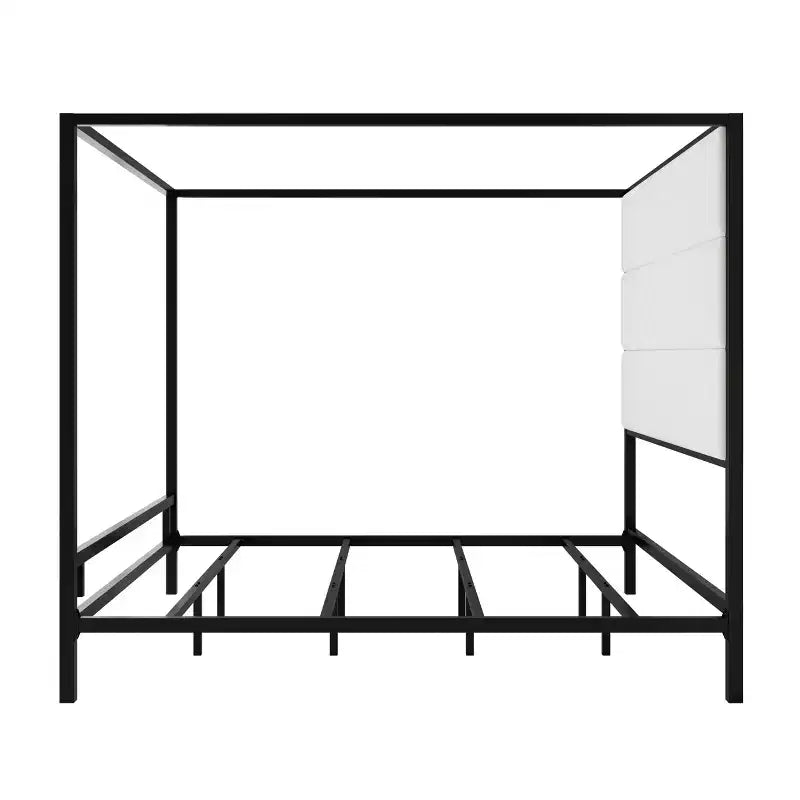 Letto a baldacchino moderno king nero/bianco e oro/marrone chiaro, testiera in lino, per 2