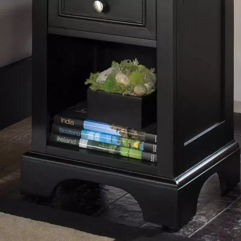 Comodino Aperto Modulare Nero con Cassetto e Ripiano