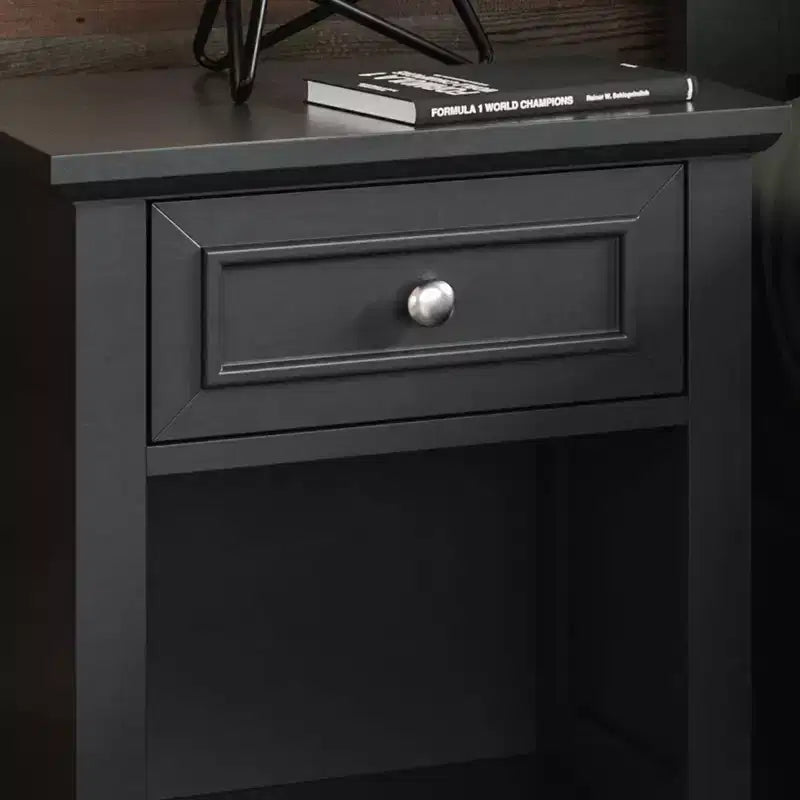 Comodino Aperto Modulare Nero con Cassetto e Ripiano