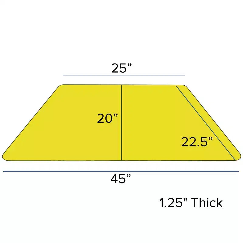 Tavolo trapezoidale per attività, regolabile in altezza – Grigio / Rovere / Rosso / Giallo