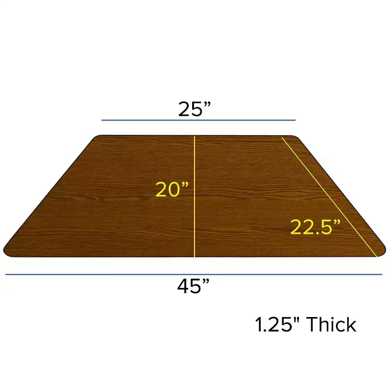Tavolo trapezoidale per attività, regolabile in altezza – Grigio / Rovere / Rosso / Giallo