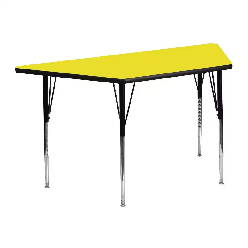 Tavolo trapezoidale per attività, regolabile in altezza – Grigio / Rovere / Rosso / Giallo