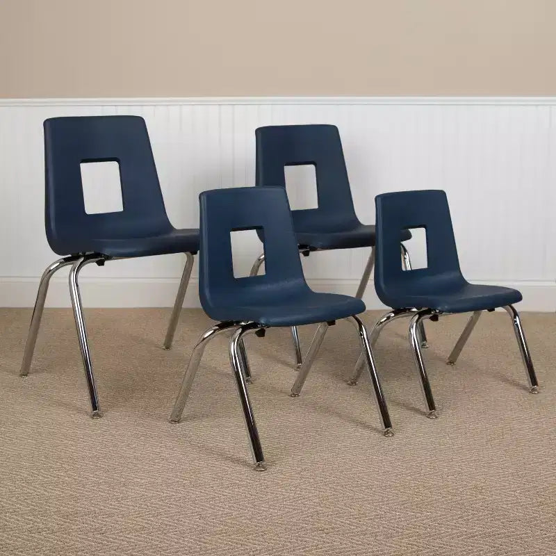 Sedia impilabile per studenti, 30 cm, nera/blu scuro, 1 posto
