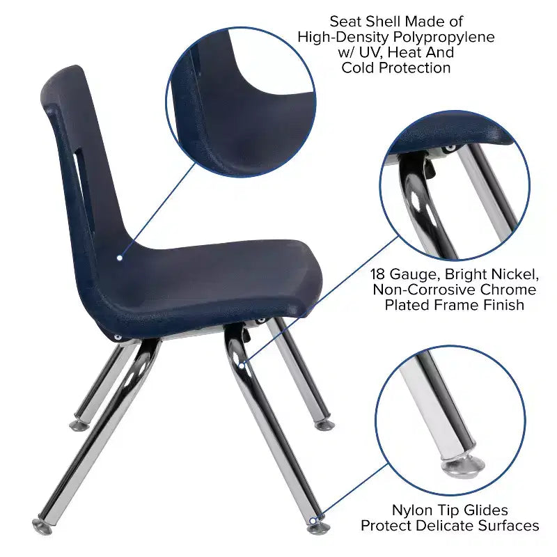 Sedia impilabile per studenti, 30 cm, nera/blu scuro, 1 posto