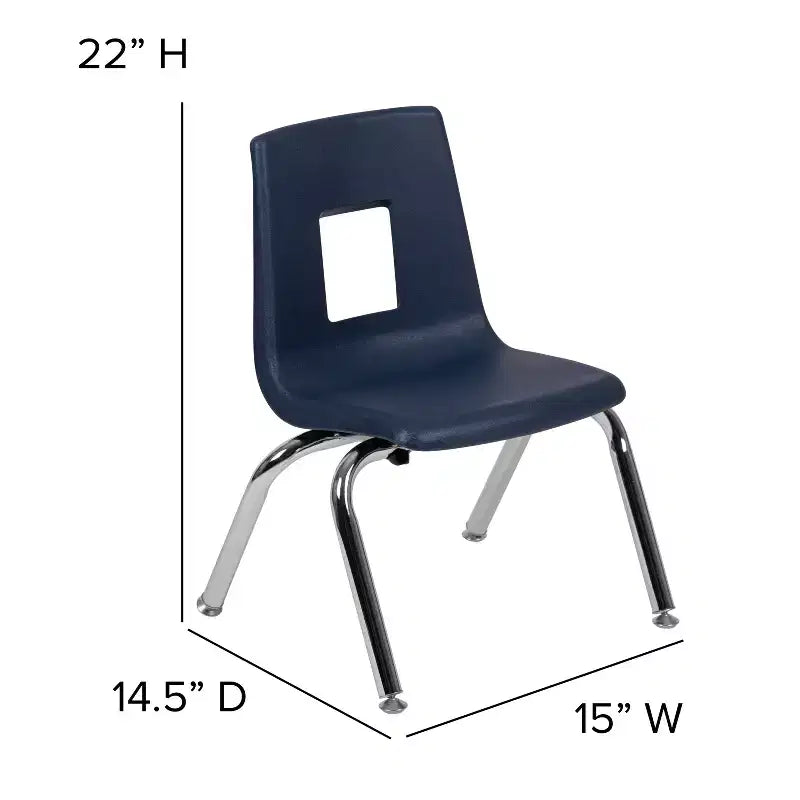 Sedia impilabile per studenti, 30 cm, nera/blu scuro, 1 posto