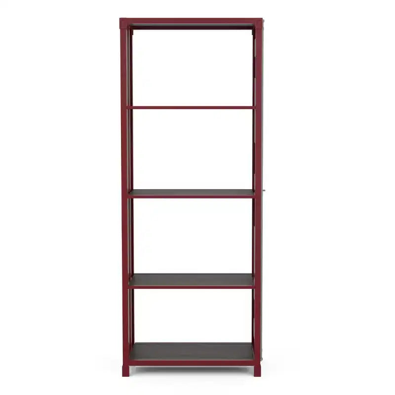 Libreria a giorno a 5 ripiani – Nero Sabbia / Rosso / Bianco Sabbia, Argento Lucido, Per Adulti
