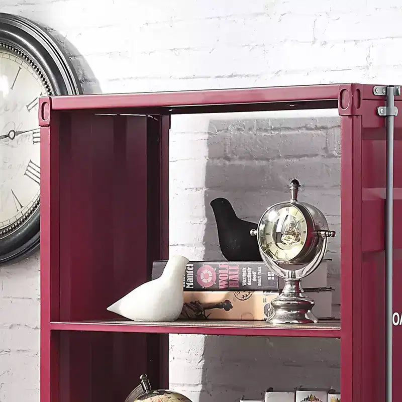 Libreria a giorno a 5 ripiani – Nero Sabbia / Rosso / Bianco Sabbia, Argento Lucido, Per Adulti