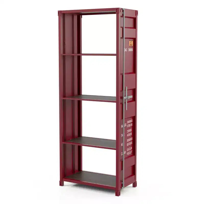 Libreria a giorno a 5 ripiani – Nero Sabbia / Rosso / Bianco Sabbia, Argento Lucido, Per Adulti