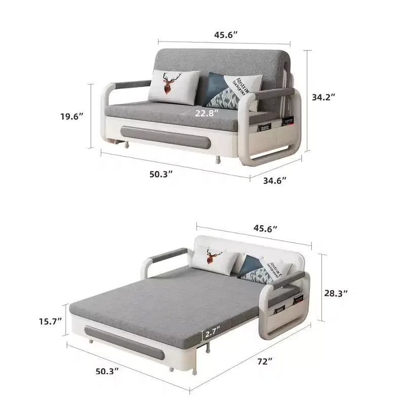 Divano letto pieghevole 1 posto in lino bianco e grigio
