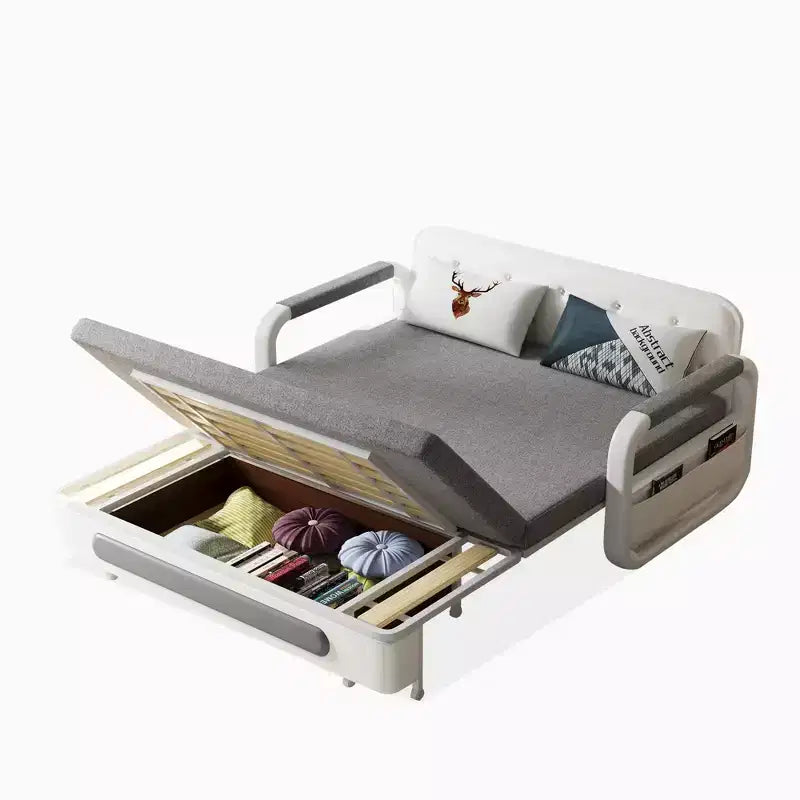 Divano letto pieghevole 1 posto in lino bianco e grigio