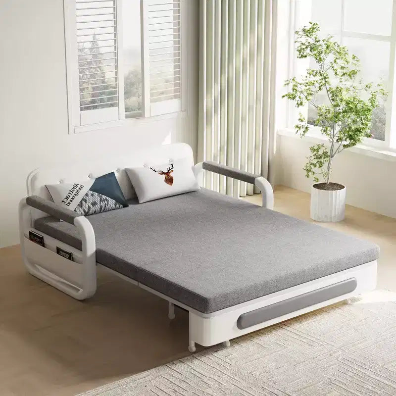 Divano letto pieghevole 1 posto in lino bianco e grigio