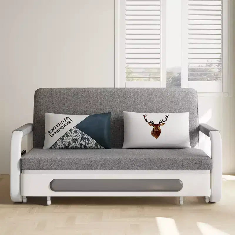 Divano letto pieghevole 1 posto in lino bianco e grigio