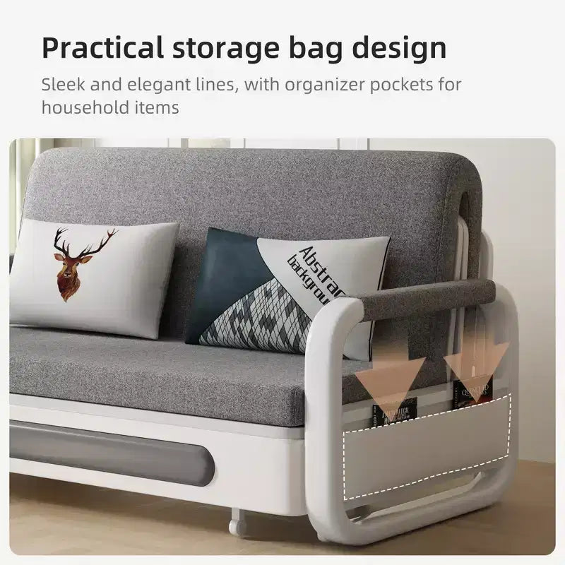 Divano letto pieghevole 1 posto in lino bianco e grigio